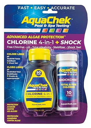AquaChek Chlorine 4-in-1 + Shock Test Strips (50 strips)