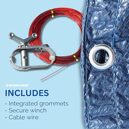 Swimline 24' Round Winter Pool Cover, Blue/Black with Winch & Cable PCO828