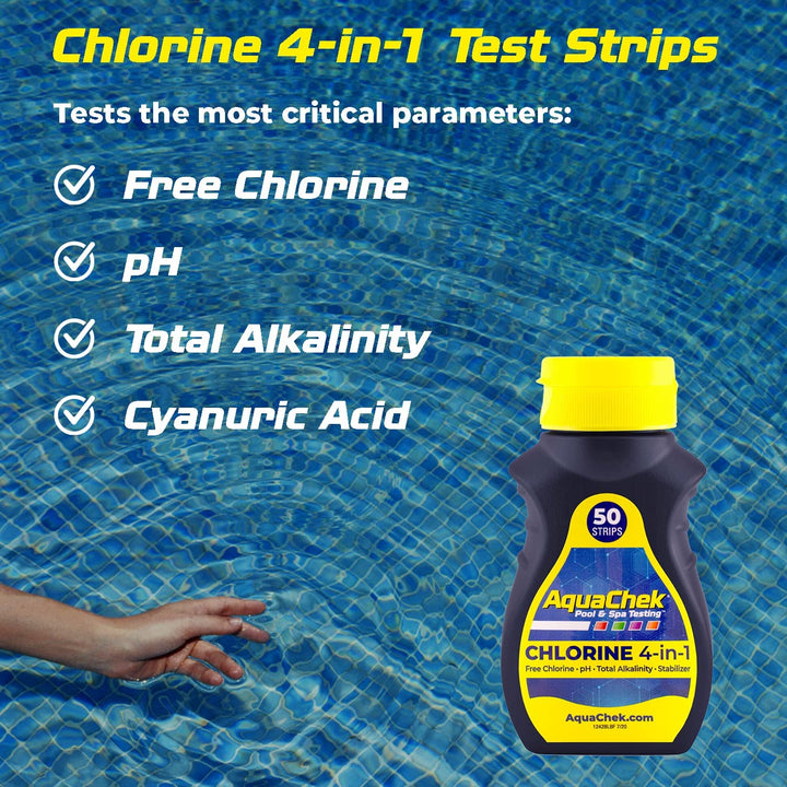 AquaChek Yellow 4-in-1 Chlorine Pool & Spa Test Strips - 50 Strips (511244)