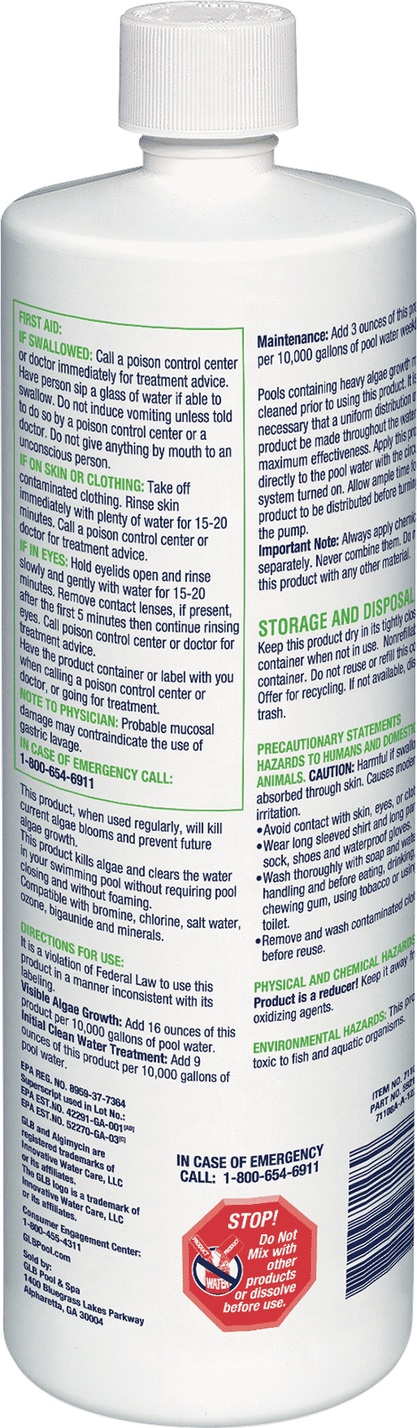 GLB Algimycin 600 Algaecide 32oz.