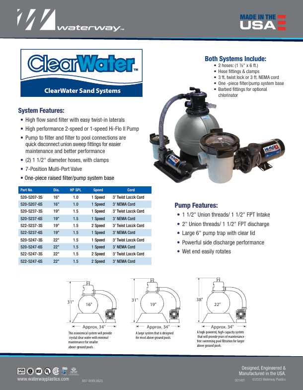 Waterway Carefree 16" Sand Filter w/ Hi-Flo II 1.0 HP Pump 520-5307-6S