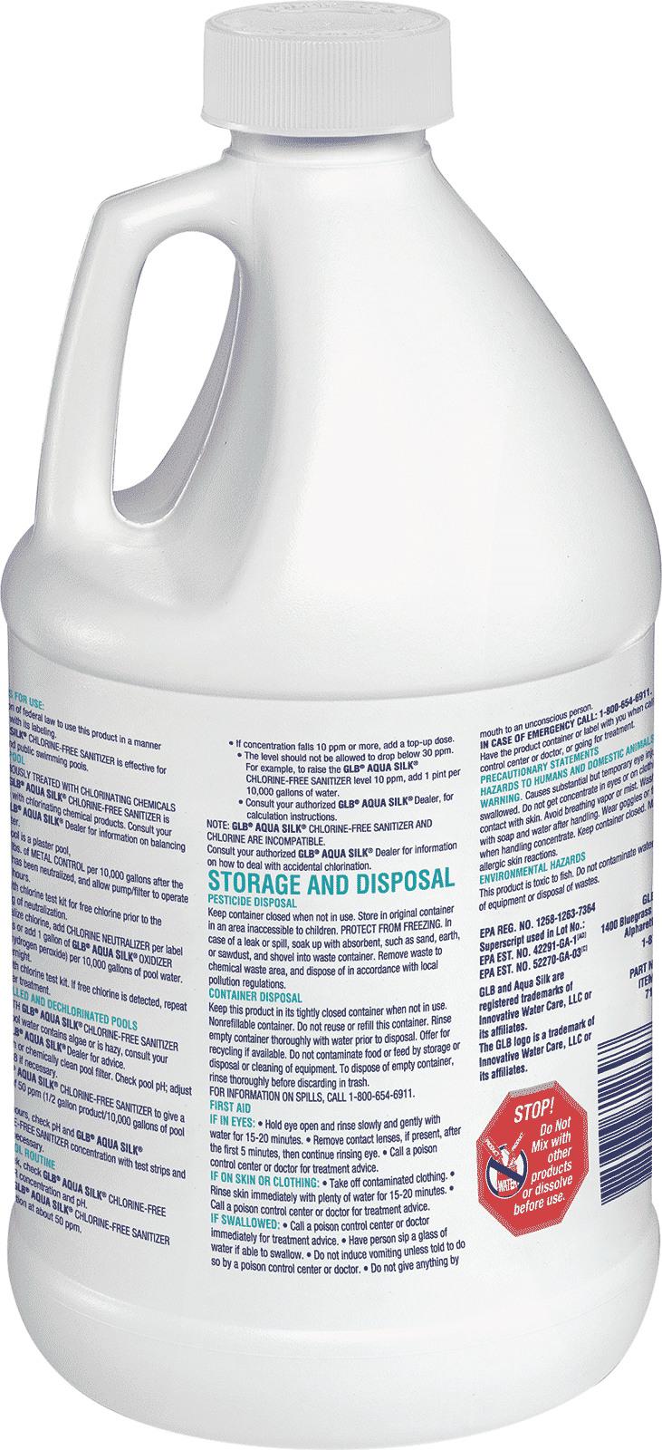 GLB Aqua Silk Chlorine-Free Sanitizer 64oz.
