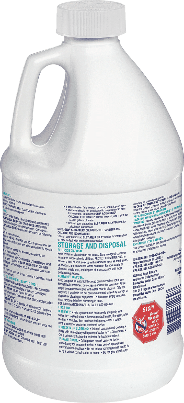 GLB Aqua Silk Chlorine-Free Sanitizer 64oz.