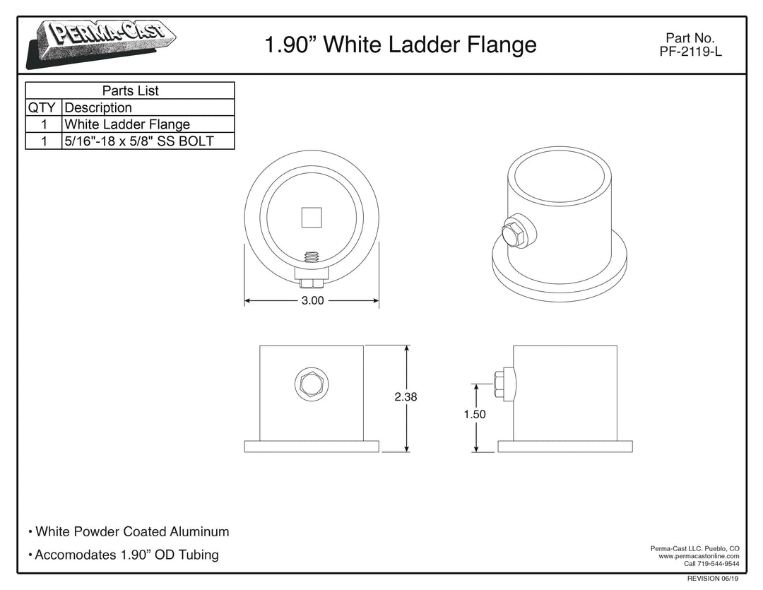 PermaCast Top Mount Ladder Aluminum Anchor PF2119L
