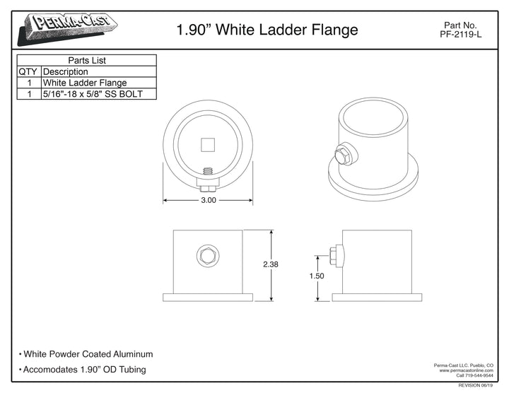 PermaCast Top Mount Ladder Aluminum Anchor PF2119L